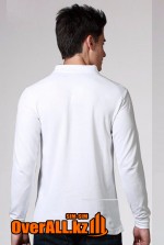 Белый лонгслив-поло, мужская футболка-поло с длинным рукавом