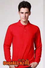 Красный лонгслив-поло, мужская футболка-поло с длинным рукавом